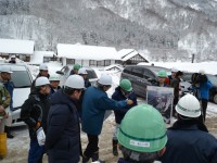 南砺市利賀村上百瀬中村地区　訪問 富山県庁土木部／加藤部長、 農林水産部／伍嶋部長 、砺波土木センター、南砺市役所関係者による「土砂災害被害状況及び復旧作業　視察」2月3日